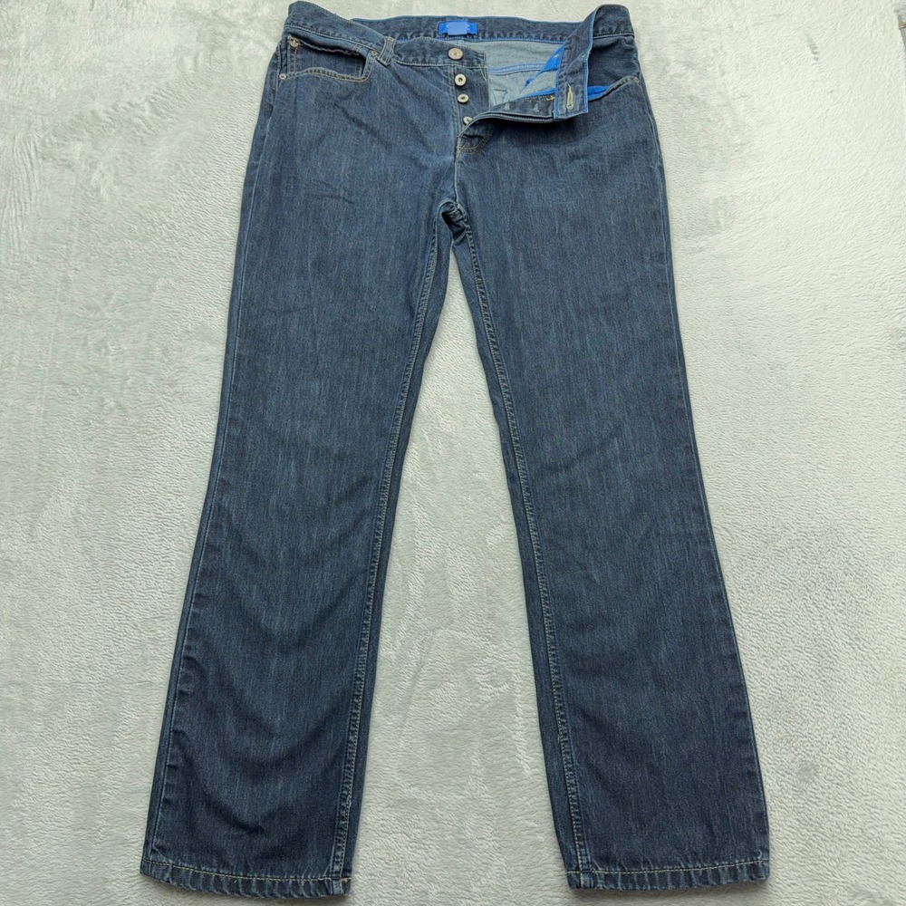 Adidas Jeans Mens 36 Blue Originals Straight Leg Button Fly Contrast Stitching